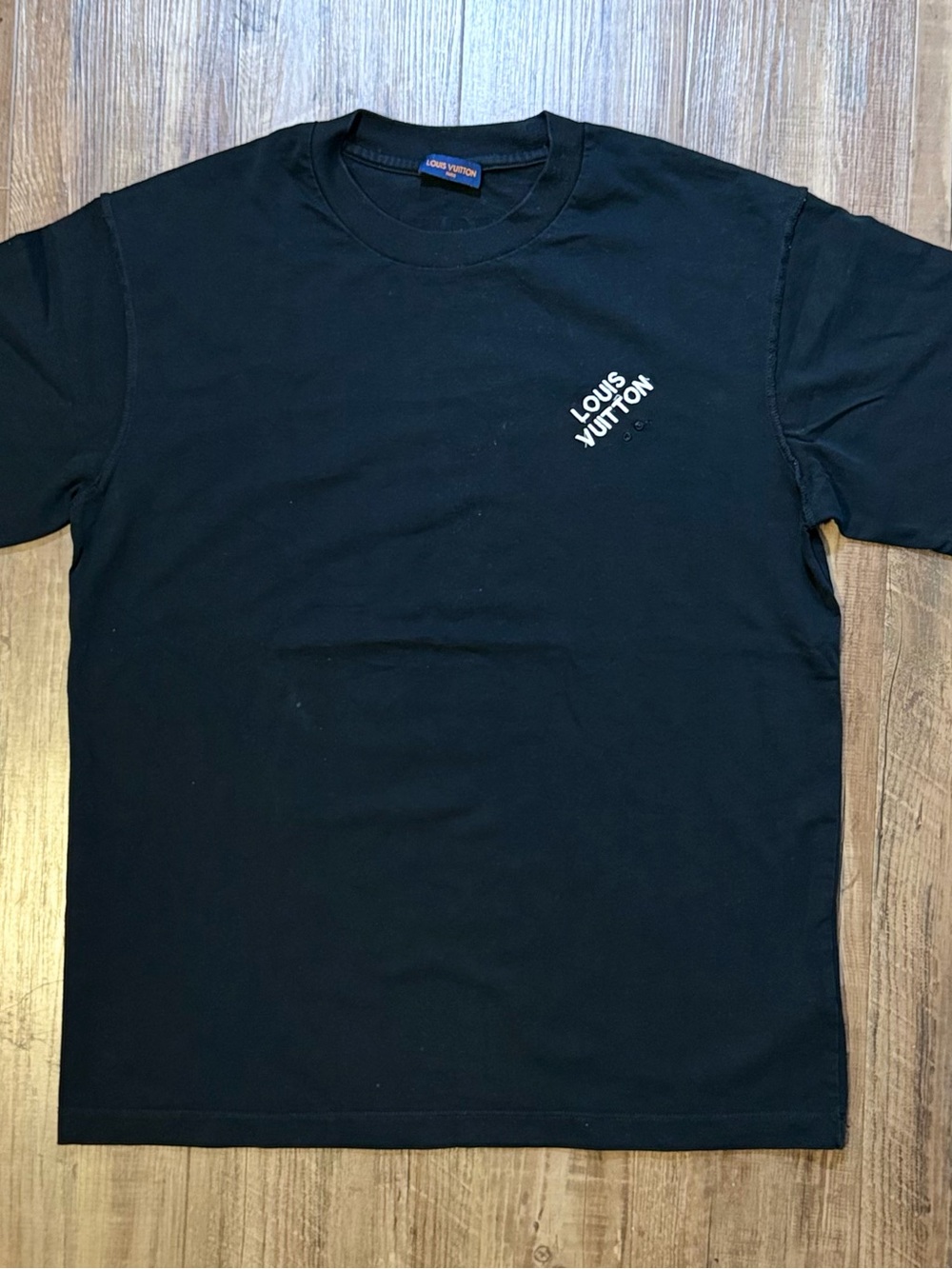 Louis Vuitton Black Crewneck T-Shirt with Small White Logo